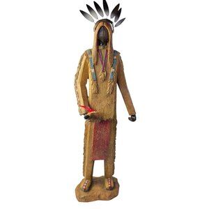 Southwestern Native Style Spirit Figure Headdress Feathers Tribal Decor 20" VTG